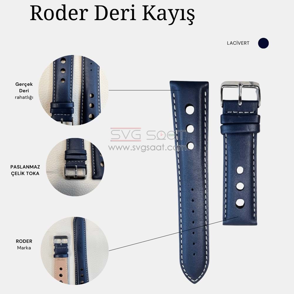 R4129W RODER DERİ KAYIŞ - LACİVERT-BEYAZ - 20MM