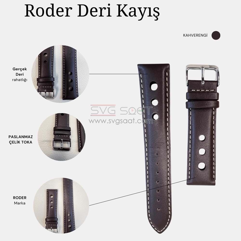 R4129W RODER DERİ KAYIŞ - KAHVERENGİ-BEYAZ - 20MM