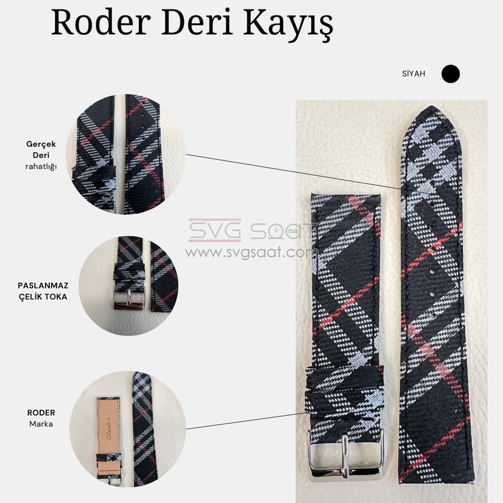 R4130S RODER DERİ KAYIŞ - SİYAH - 22MM