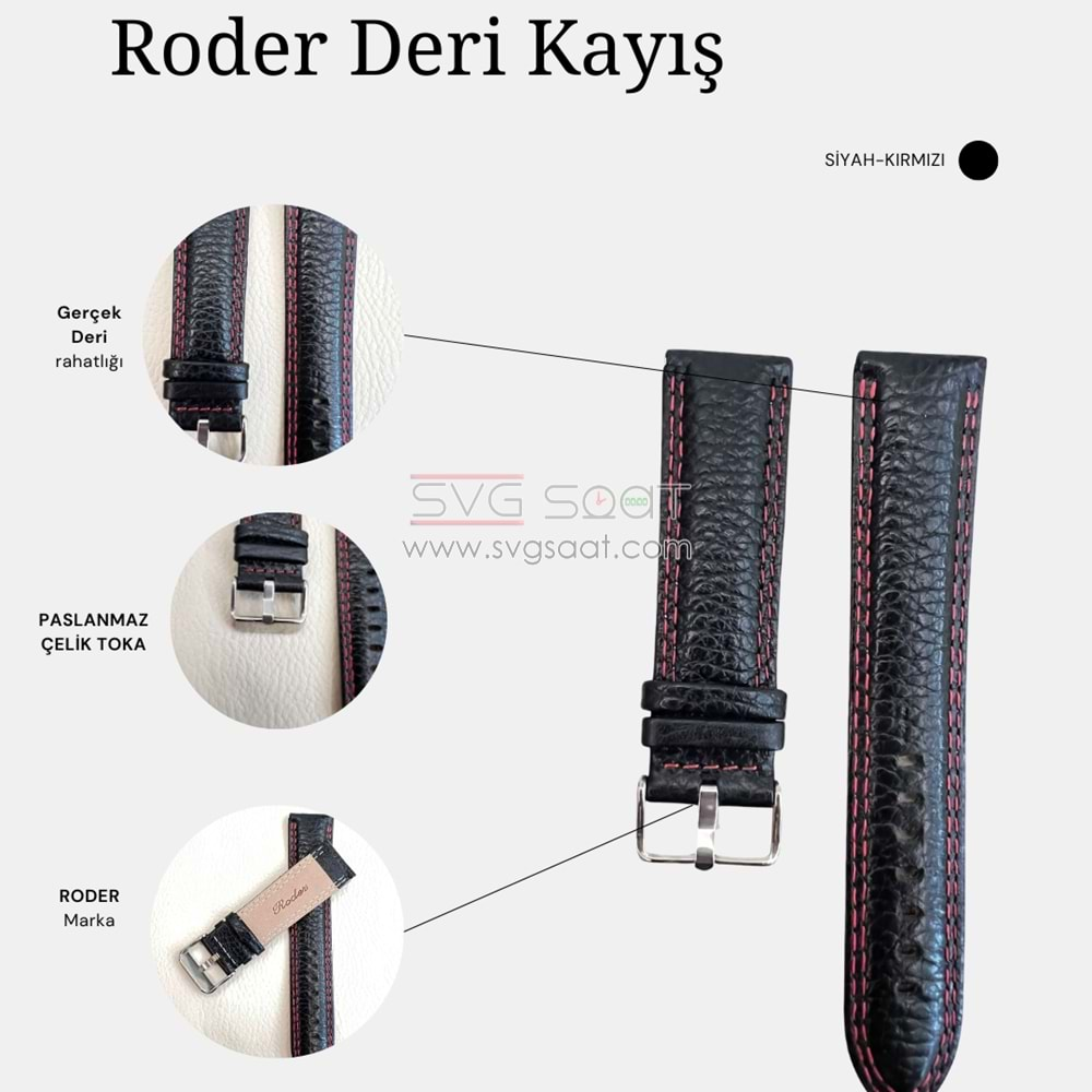 R4131R RODER DERİ KAYIŞ - BL-RED - 22MM