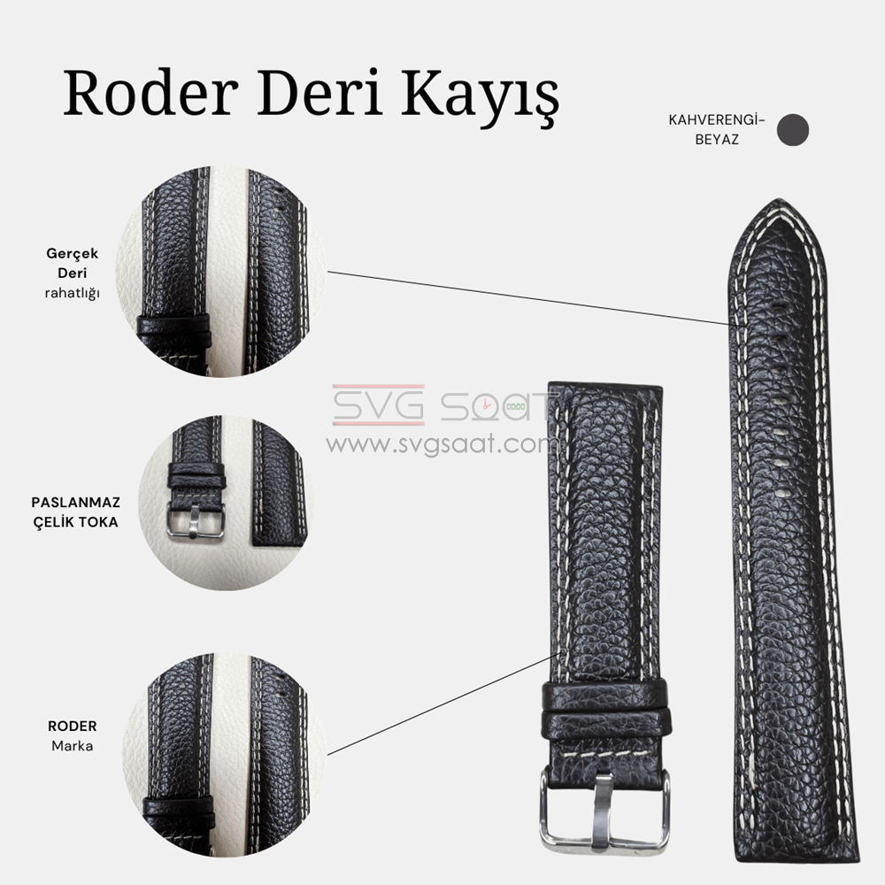 R4131W RODER DERİ KAYIŞ - KAHVERENGİ-BEYAZ