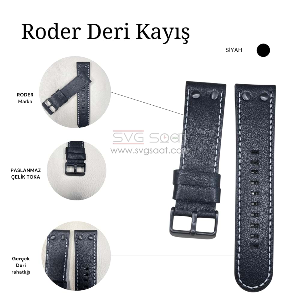R4133W RODER DERİ KAYIŞ - SİYAH-BEYAZ - 24MM