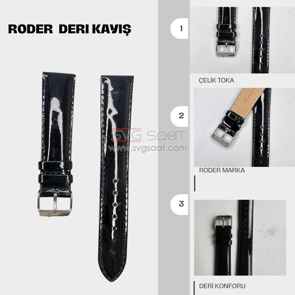 R4177S RODER DERİ KAYIŞ - SİYAH - 22MM