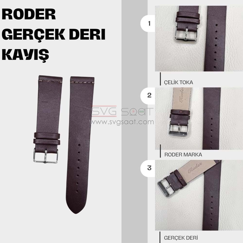 R4143S RODER DERİ KAYIŞ - KAHVERENGİ - 22MM