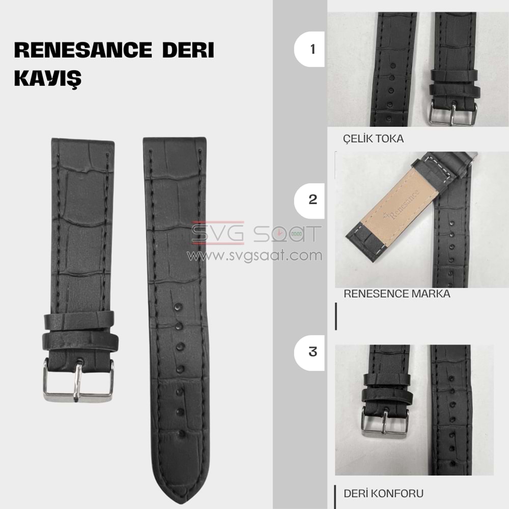 RS2005S RENESANCE DERİ KAYIŞ - SİYAH - 22MM