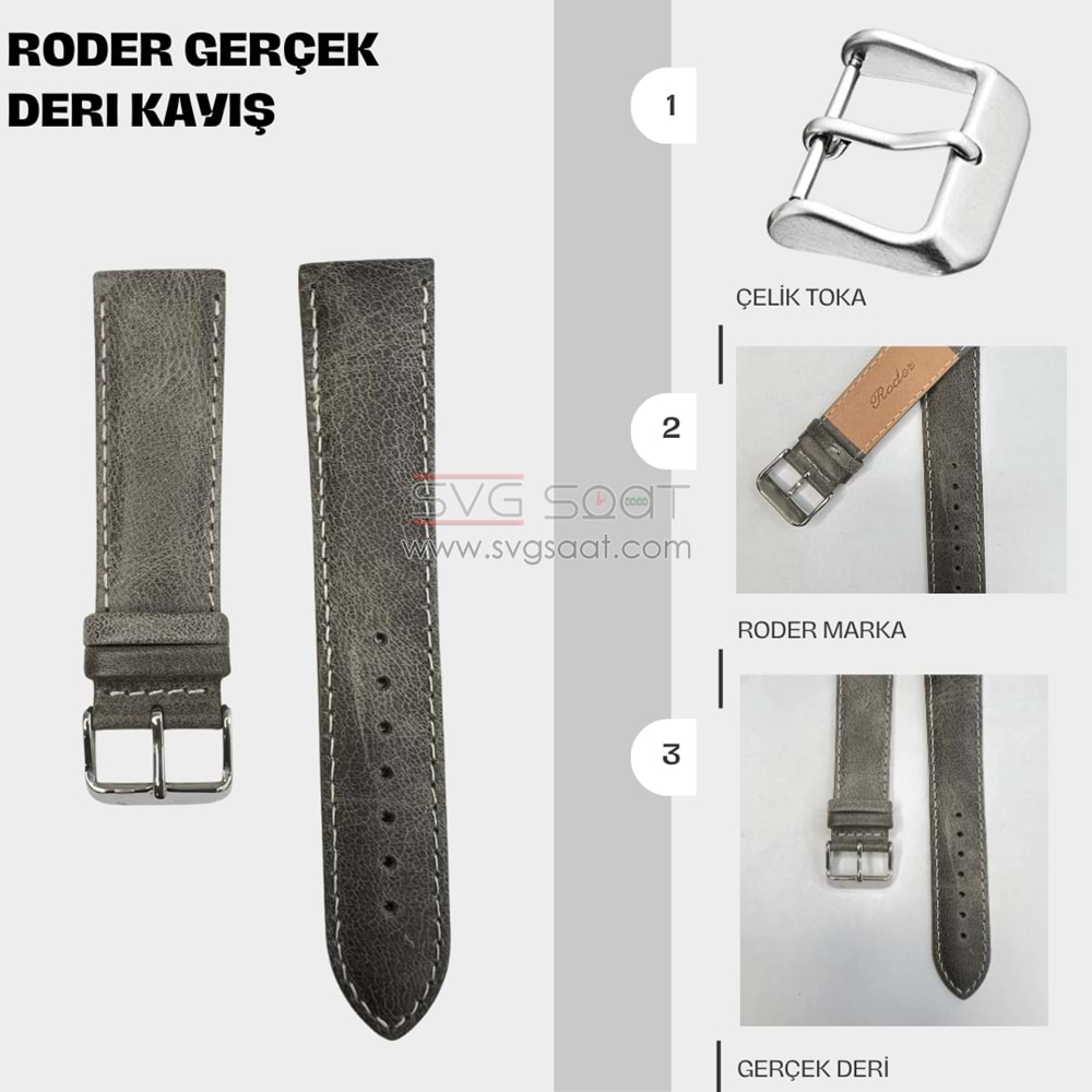 R4154S RODER DERİ KAYIŞ - GRİ - 24MM