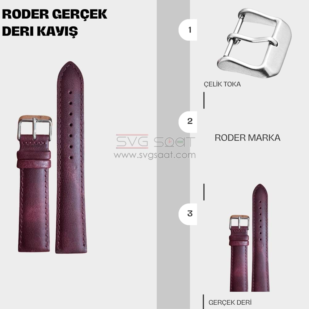 R4154S RODER DERİ KAYIŞ - BORDO - 24MM