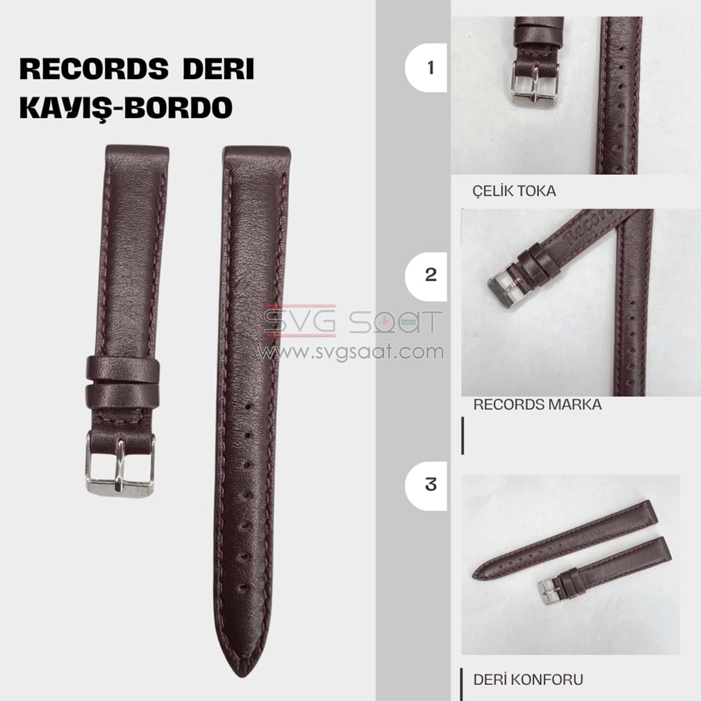 RC3001S RECORDS DERİ KAYIŞ - BORDO - 16MM