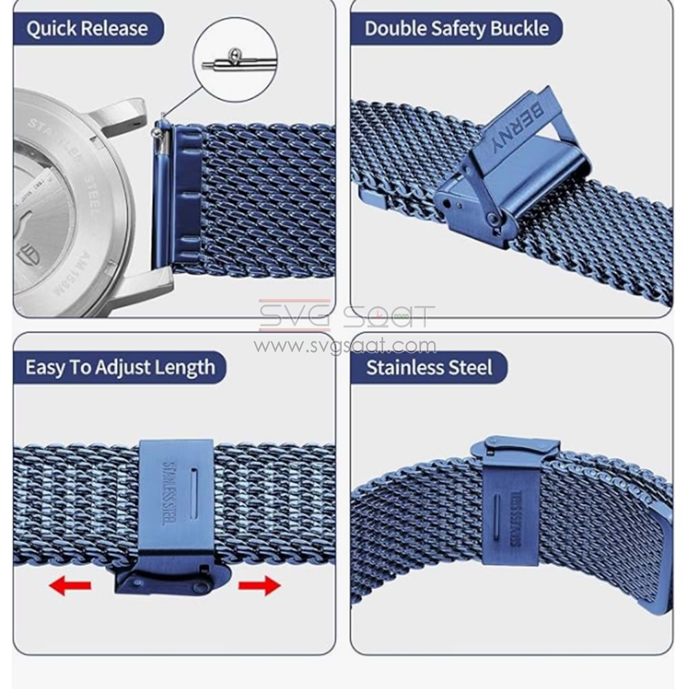 PASLANMAZ ÇELİK KORDON MK1003 - BLUE - 18MM