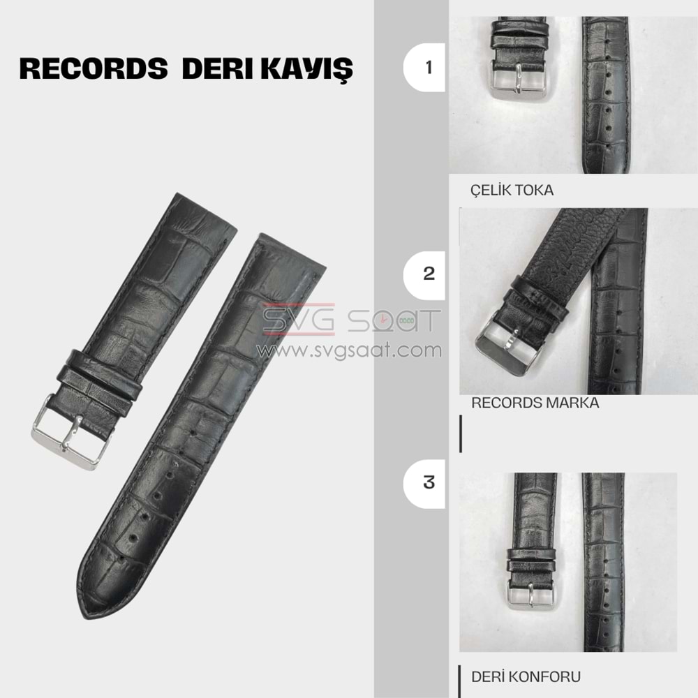 RC3003S RECORDS DERİ KAYIŞ - SİYAH - 22MM