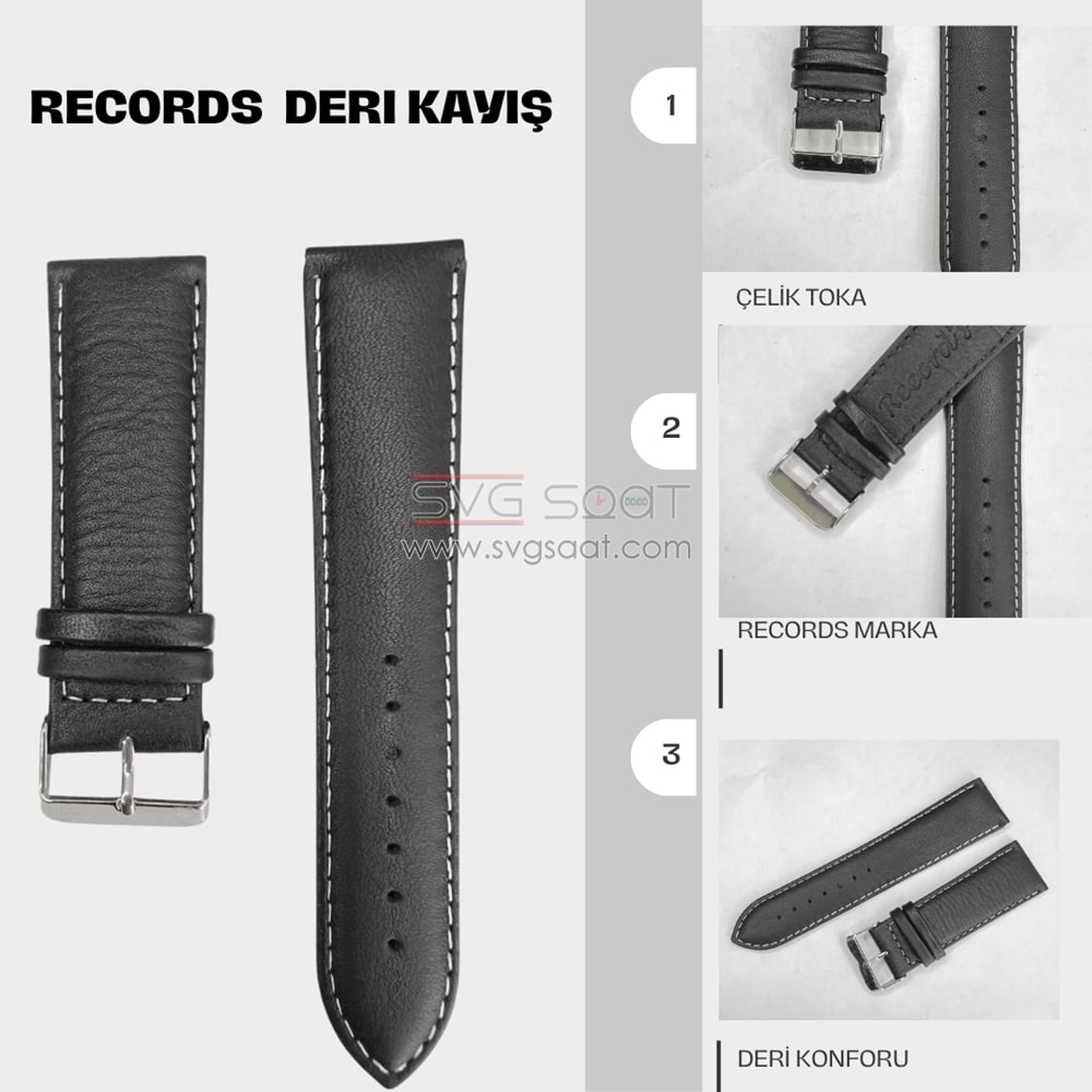 RC3001W RECORDS DERİ KAYIŞ - SİYAH-BEYAZ - 20MM
