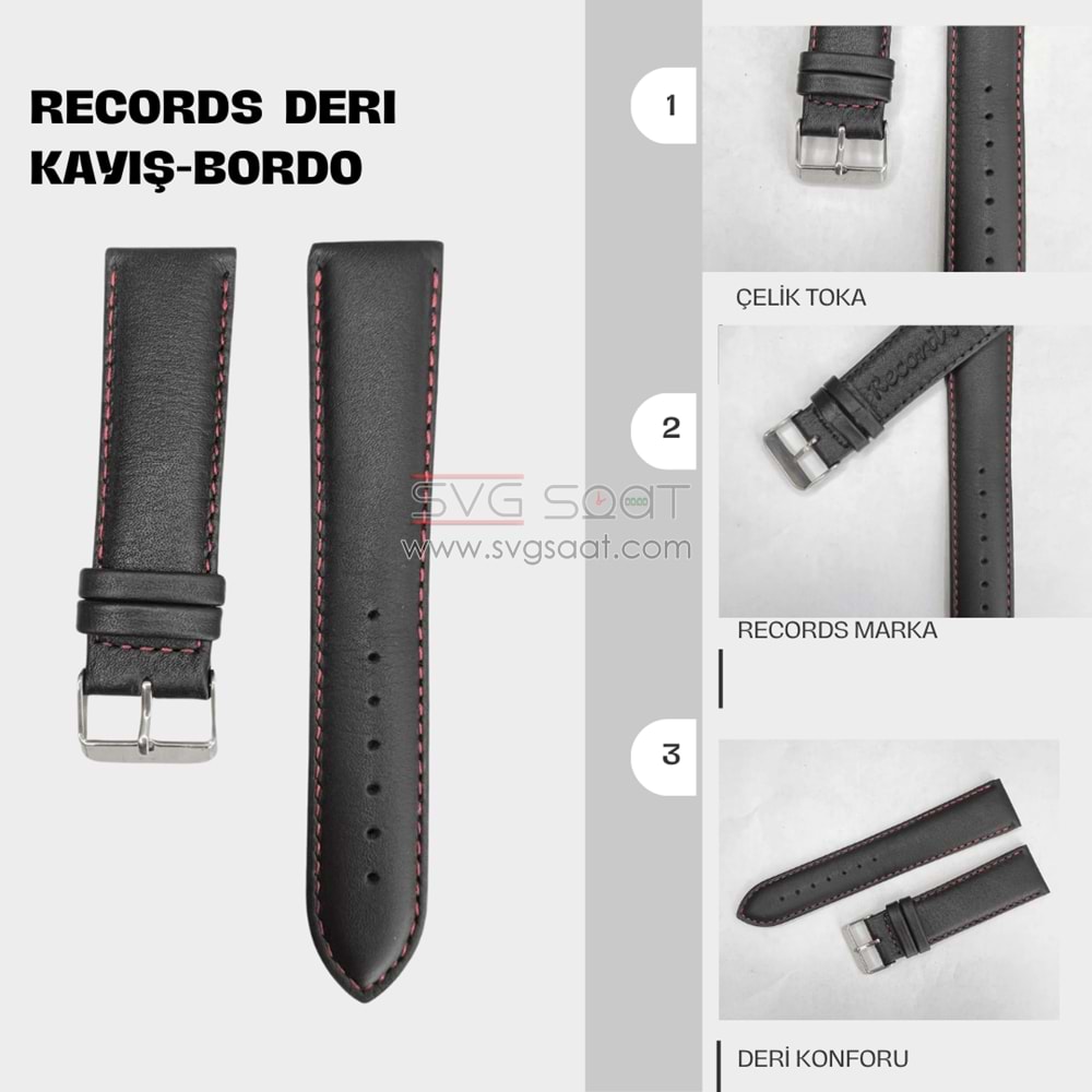 RC3001R RECORDS DERİ KAYIŞ - SİYAH-KIRMIZI- 20MM