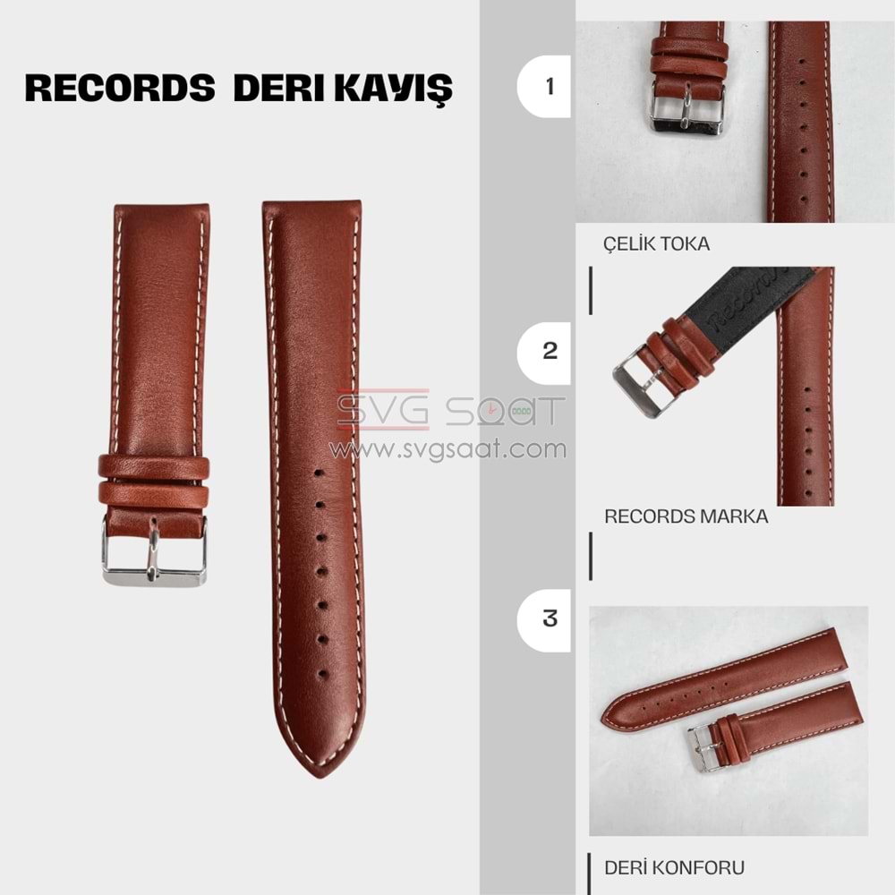 RC3001W RECORDS DERİ KAYIŞ - TABA-BEYAZ - 20MM