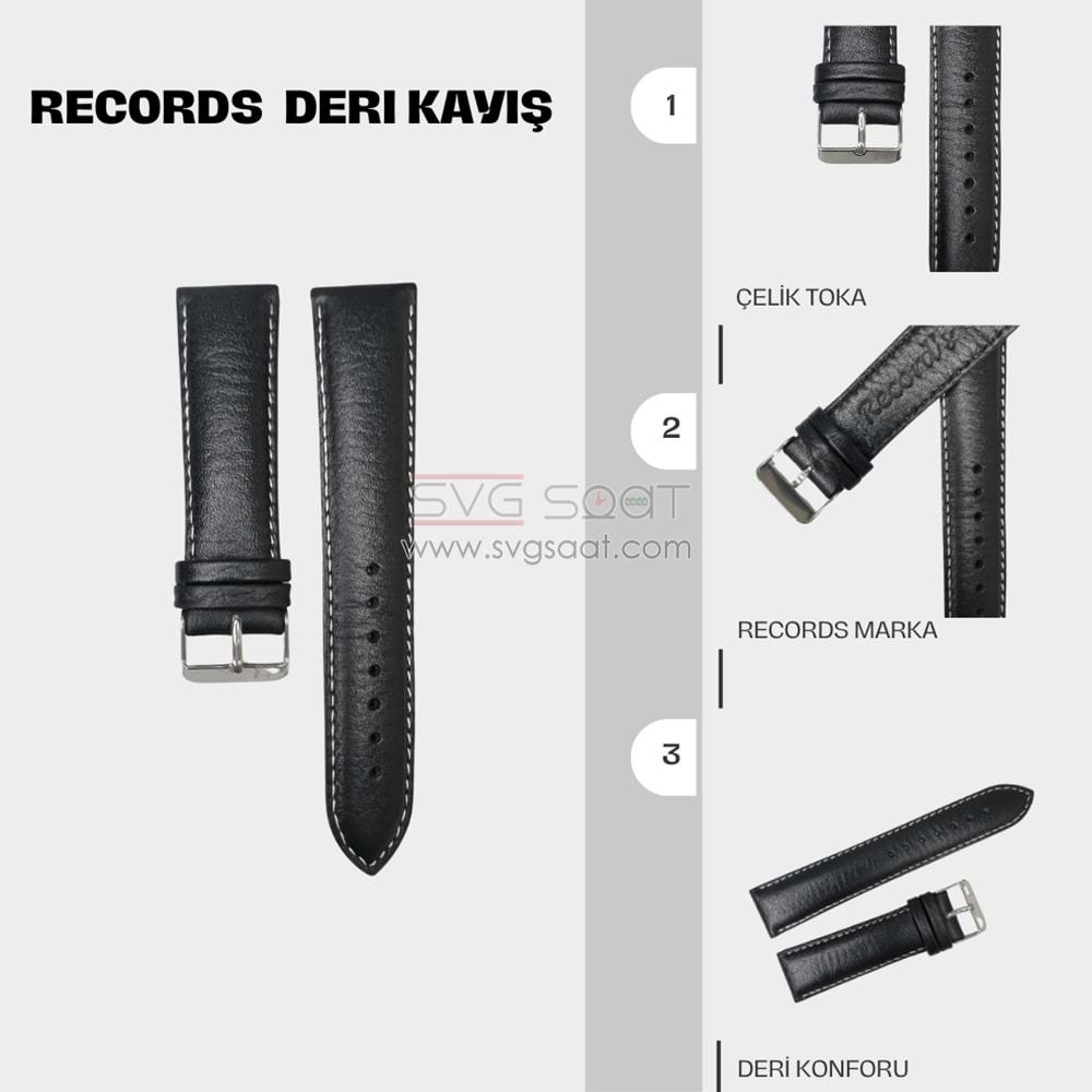 RC3002W RECORDS DERİ KAYIŞ - SİYAH-BEYAZ - 20MM