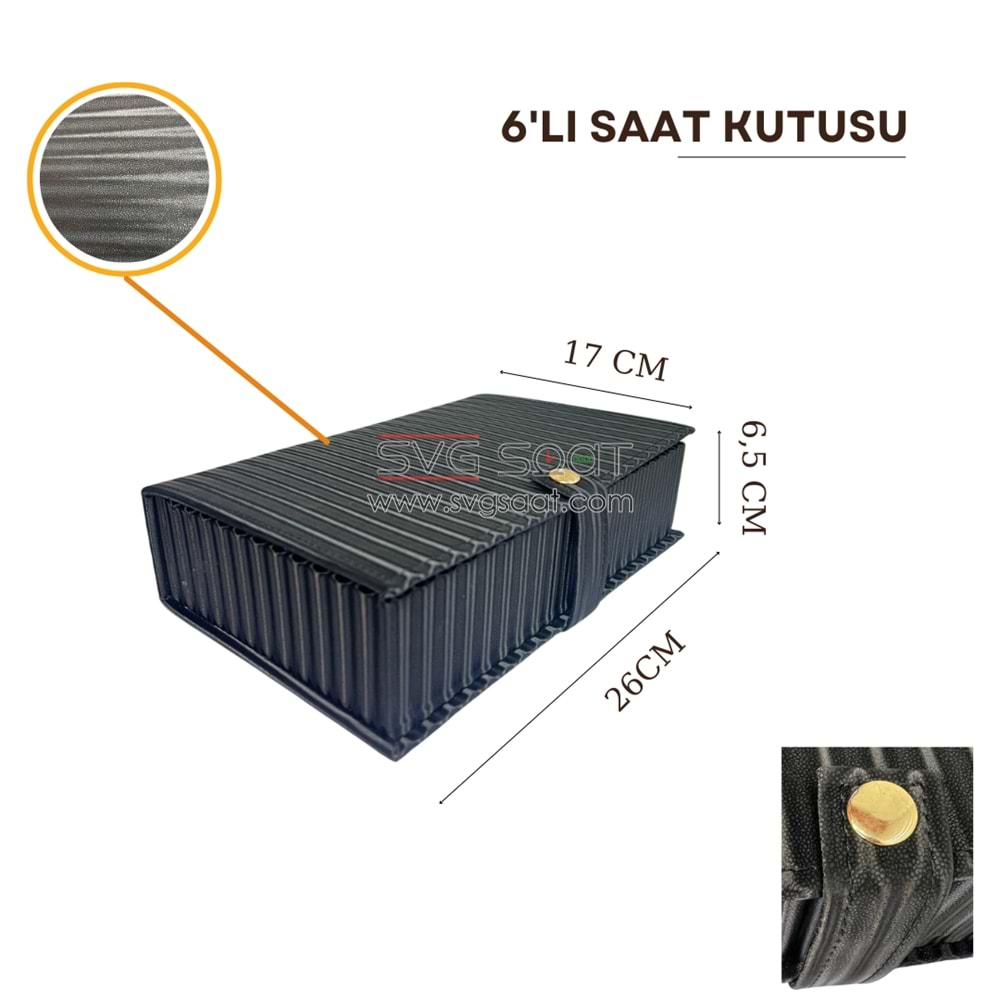 6 GÖZLÜ LÜX DÜZ ÇİZGİLİ SAAT KUTUSU - SİYAH