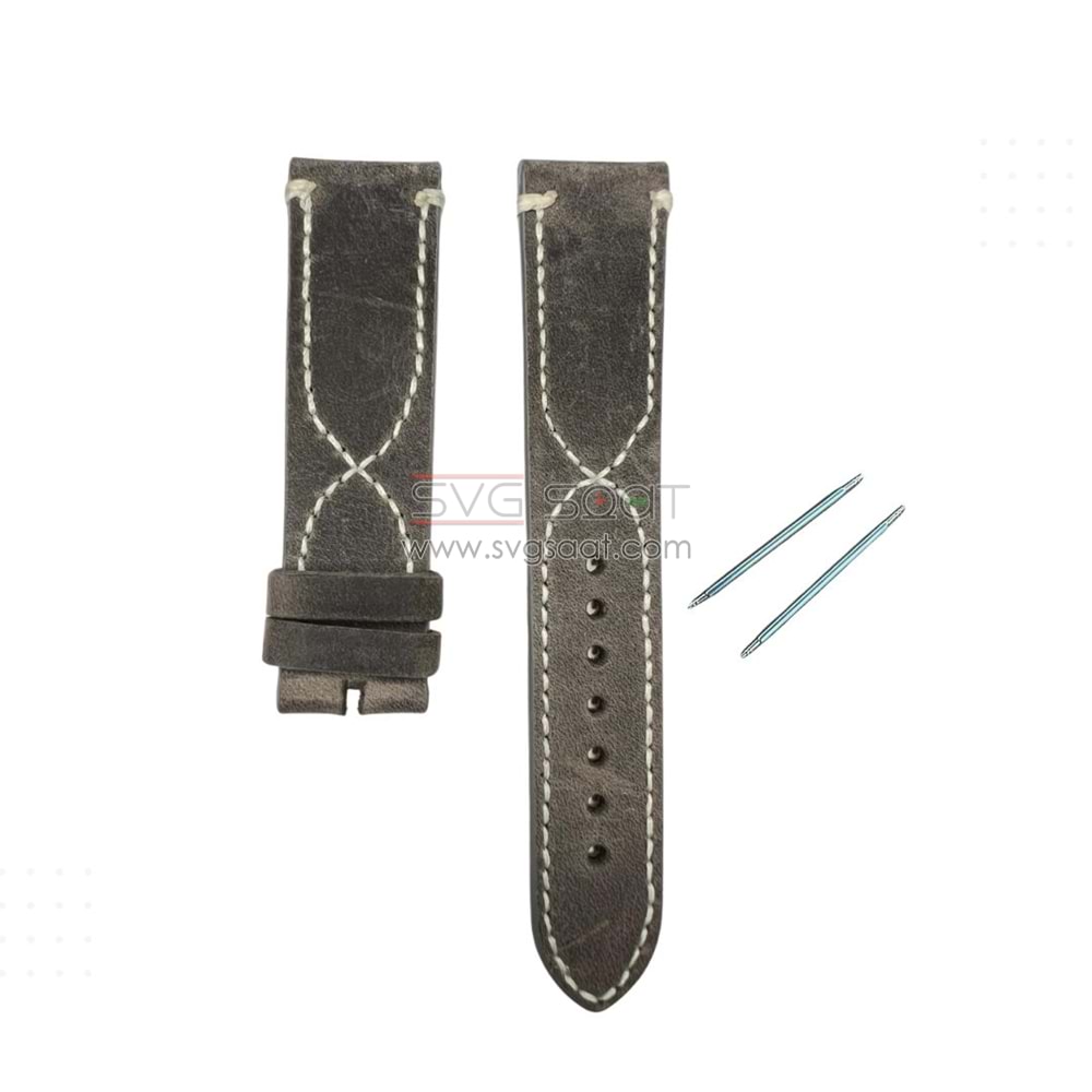 N1006W - NUBUK DERİ KORDON BORDO ÇAPRAZ DİKİŞ - GRİ-BEYAZ - 22MM