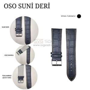 OSO 920 Saat Kordonu - SİYAH - TURUNCU - 18MM