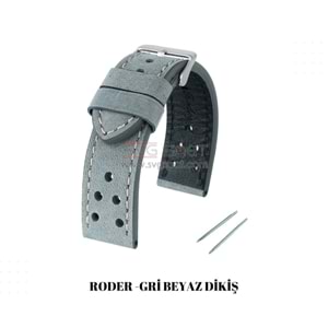 R4152W RODER DERİ KAYIŞ - GRİ - BEYAZ DİKİŞ