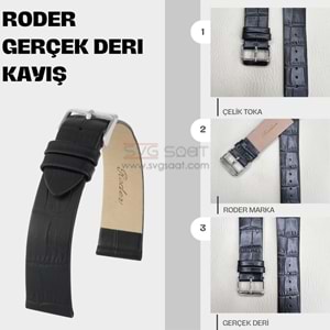 R4147 RODER DERİ KAYIŞ - SİYAH - 18MM