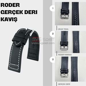 R4145W RODER DERİ KAYIŞ - SİYAH-BEYAZ - 18MM