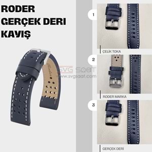 R4141W RODER DERİ KAYIŞ - LACİVERT-BEYAZ - 22MM