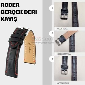 R4137R RODER DERİ KAYIŞ - SİYAH-KIRMIZI - 18MM