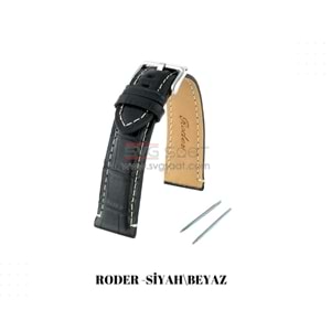 R4137W RODER DERİ KAYIŞ - SİYAH-BEYAZ - 18MM