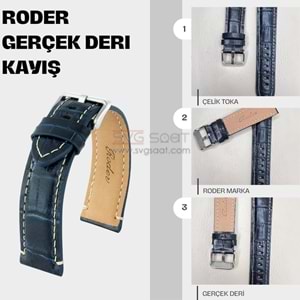 R4137W RODER DERİ KAYIŞ - LACİVERT-BEYAZ - 18MM