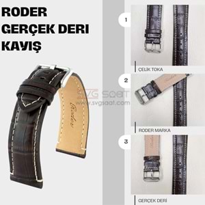 R4137W RODER DERİ KAYIŞ - KAHVERENGİ-BEYAZ - 18MM