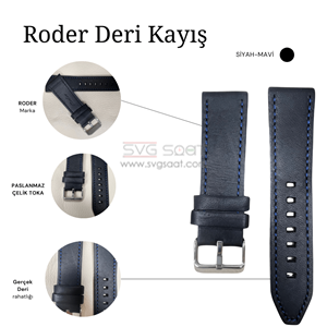 R4136B RODER DERİ KAYIŞ - SİYAH-MAVİ