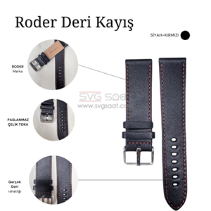 R4136R RODER DERİ KAYIŞ - SİYAH-KIRMIZI