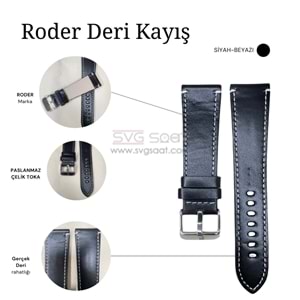 R4136W RODER DERİ KAYIŞ - SİYAH-BEYAZ - 24MM