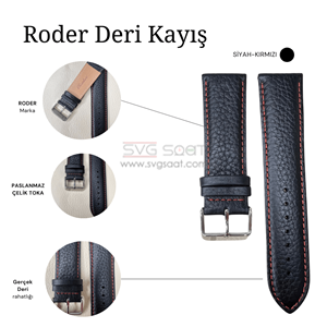 R4135R RODER DERİ KAYIŞ - SİYAH-KIRMIZI