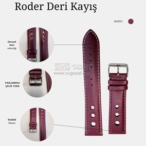 R4129W RODER DERİ KAYIŞ - BORDO-BEYAZ - 20MM