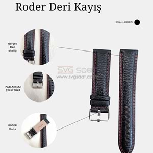 R4131R RODER DERİ KAYIŞ - SİYAH-KIRMIZI - 22MM