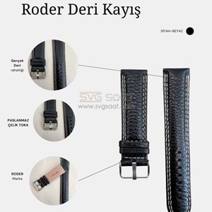 R4131W RODER DERİ KAYIŞ - SİYAH-BEYAZ - 22MM