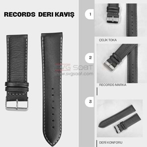 RC3001W RECORDS DERİ KAYIŞ - SİYAH-BEYAZ - 20MM