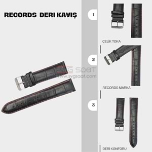 RC3003R RECORDS DERİ KAYIŞ - SİYAH-KIRMIZI DİKİŞ - 22MM