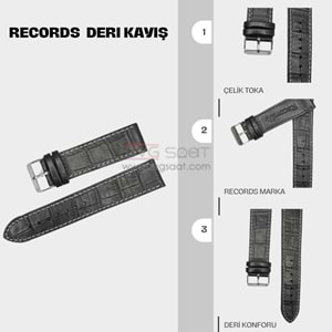 RC3004W RECORDS DERİ KAYIŞ -SİYAH-BEYAZ DİKİŞ - 22MM