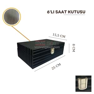 6 GÖZLÜ LÜX DÜZ ÇİZGİLİ DİKDÖRTGEN KİLİT SAAT KUTUSU - SİYAH