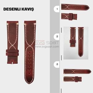 N1006W - NUBUK DERİ KORDON BORDO ÇAPRAZ DİKİŞ - BORDO-BEYAZ - 22MM