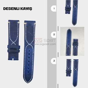 N1006W - NUBUK DERİ KORDON BORDO ÇAPRAZ DİKİŞ - LACİVERT-BEYAZ - 22MM