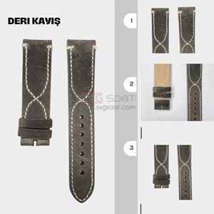 N1006W - NUBUK DERİ KORDON BORDO ÇAPRAZ DİKİŞ - GRİ-BEYAZ - 22MM